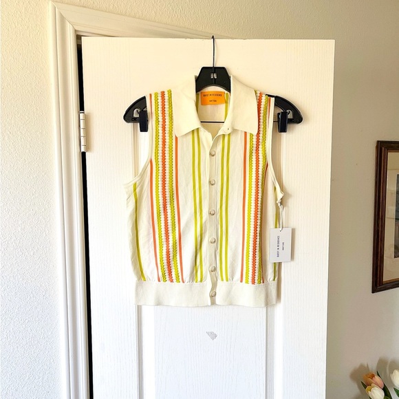 Guest In Residence Stripe Plaza Vest Cotton Knit Cream Citron Orange Small NWT - Picture 2 of 7